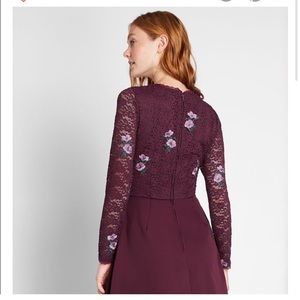 ModCloth Ready to Bloom A-Line Dress Burgundy  10